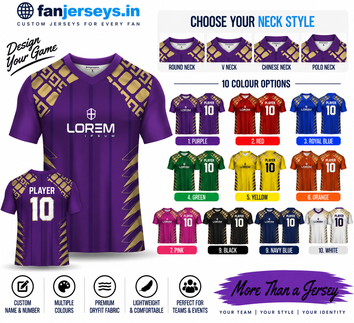 Custom Football Team Jersey | Name & Number Printed Football Jersey FN32