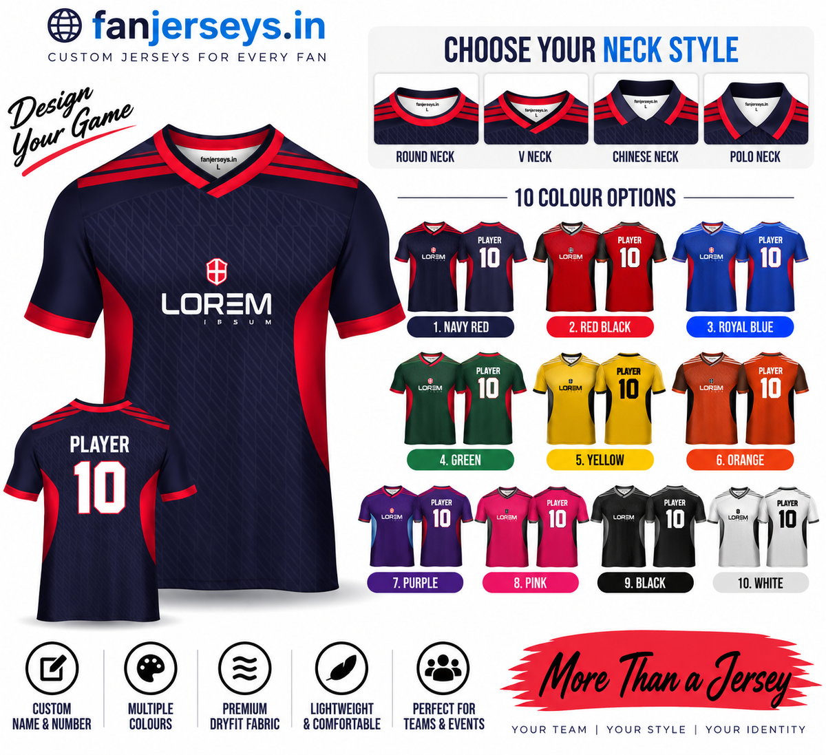 Custom Football Team Jersey | Name & Number Printed Football Jersey FN29