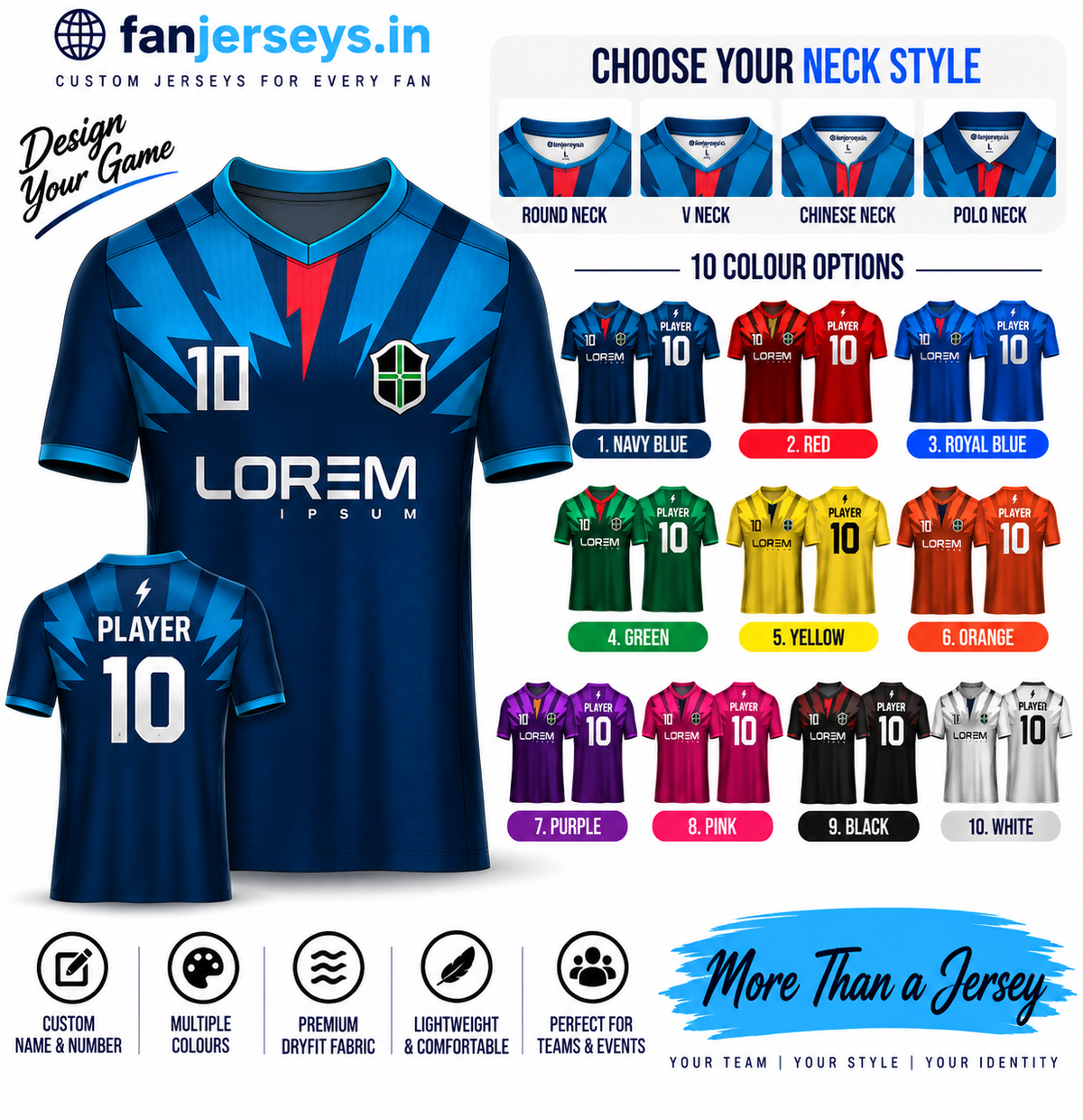 Custom Football Team Jersey | Name & Number Printed Football Jersey FN27