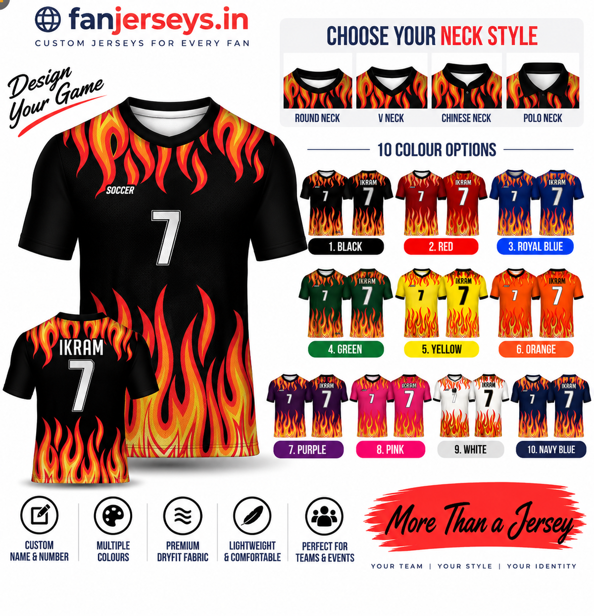 Custom Football Team Jersey | Name & Number Printed Football Jersey FN24