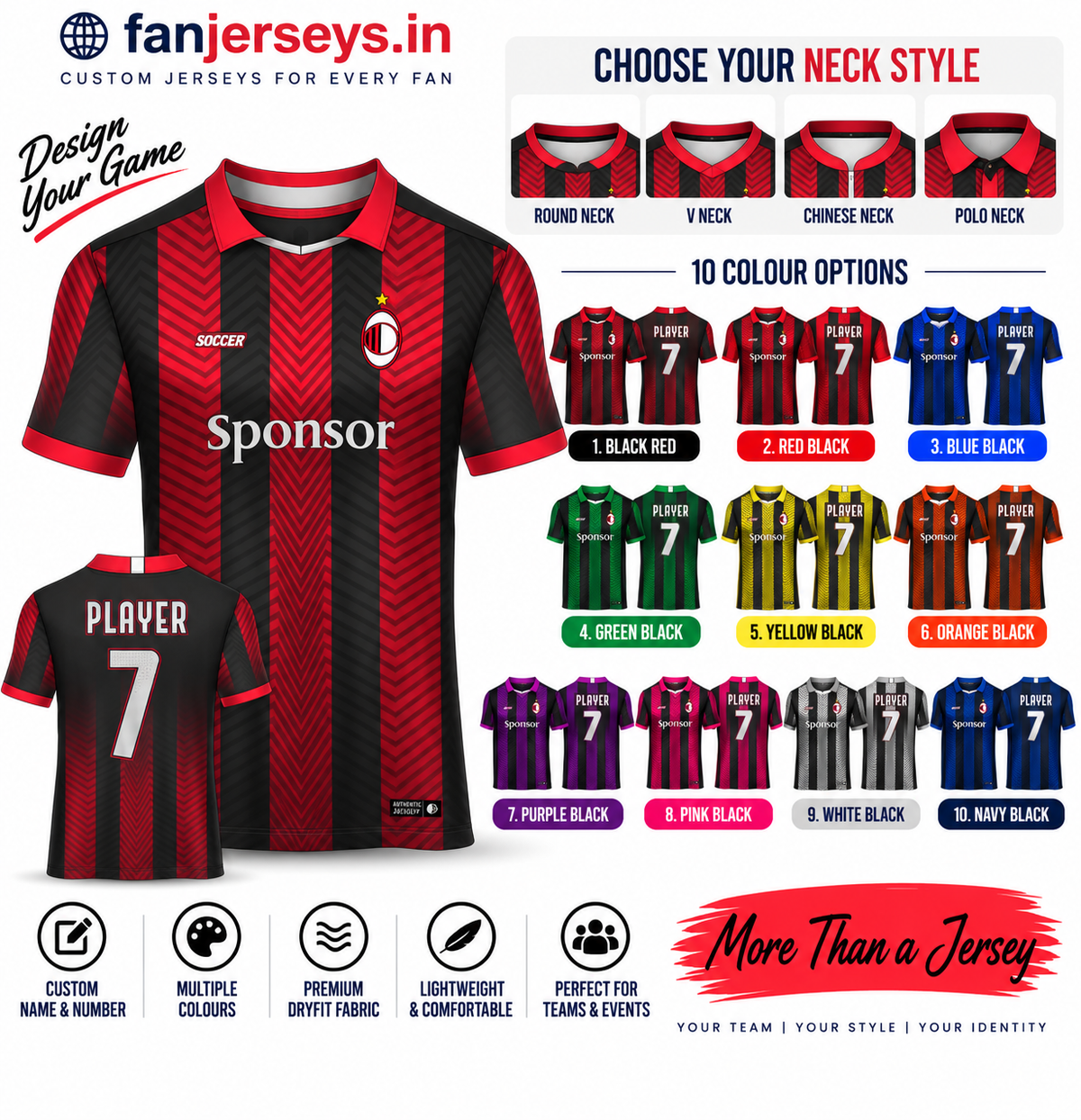 Custom Football Team Jersey | Name & Number Printed Football Jersey FN23