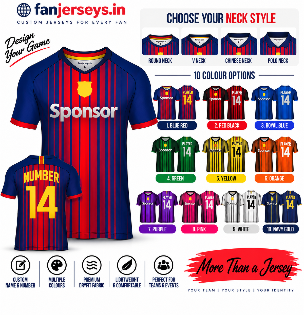 Custom Football Team Jersey | Name & Number Printed Football Jersey FN22