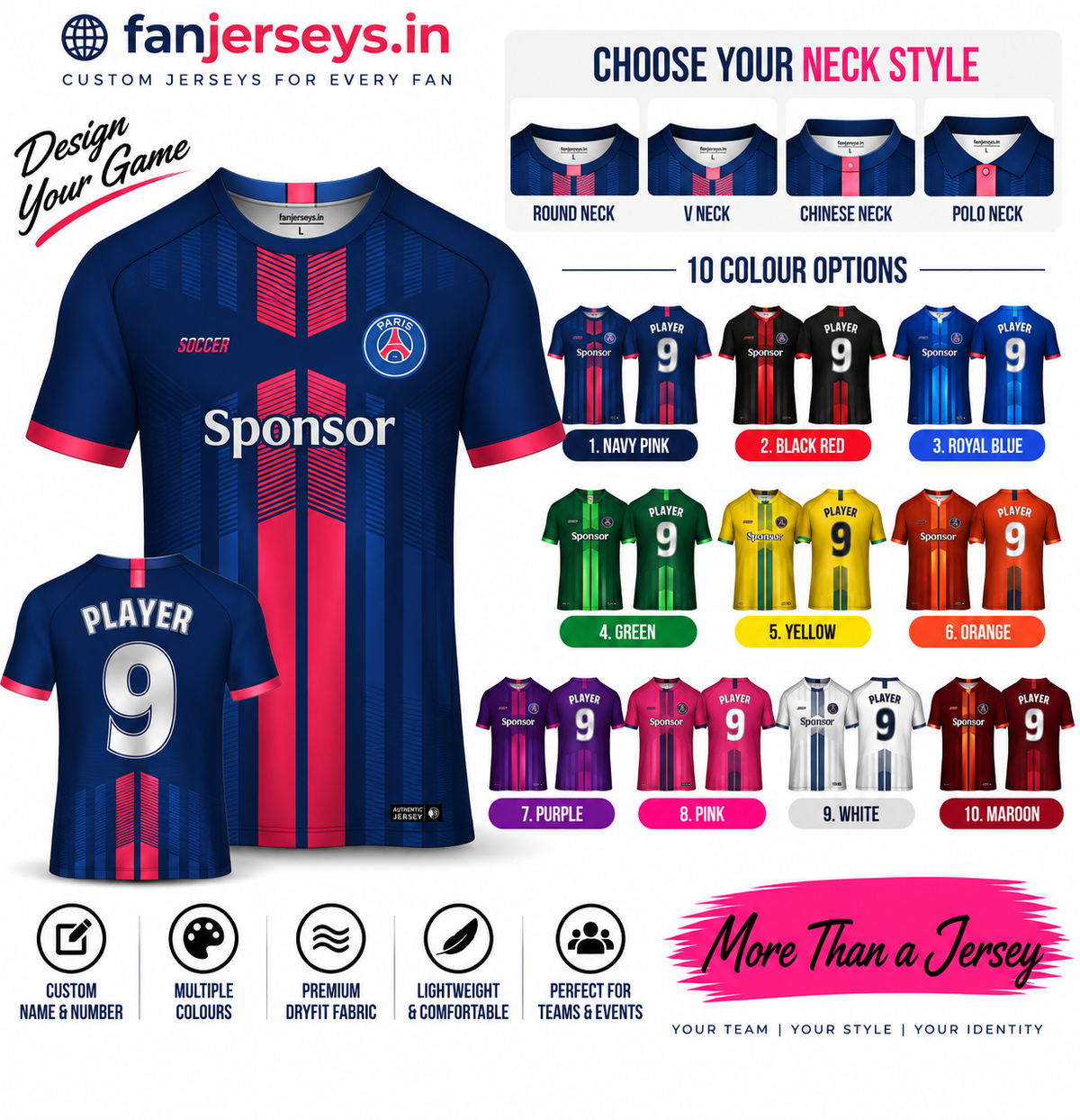 Custom Football Team Jersey | Name & Number Printed Football Jersey FN20