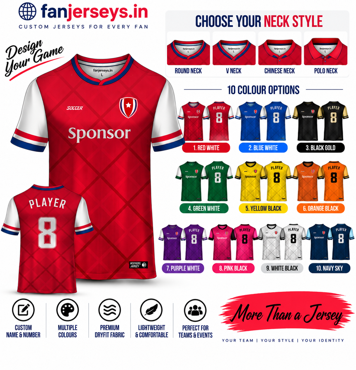 Custom Football Team Jersey | Name & Number Printed Football Jersey FN18