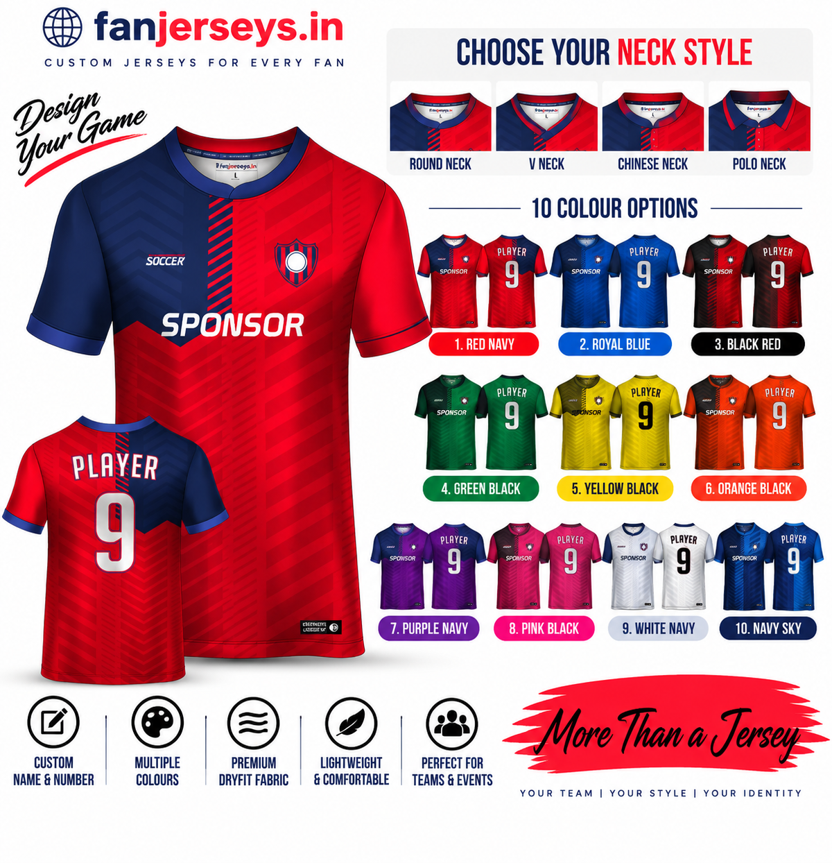 Custom Football Team Jersey | Name & Number Printed Football Jersey FN17