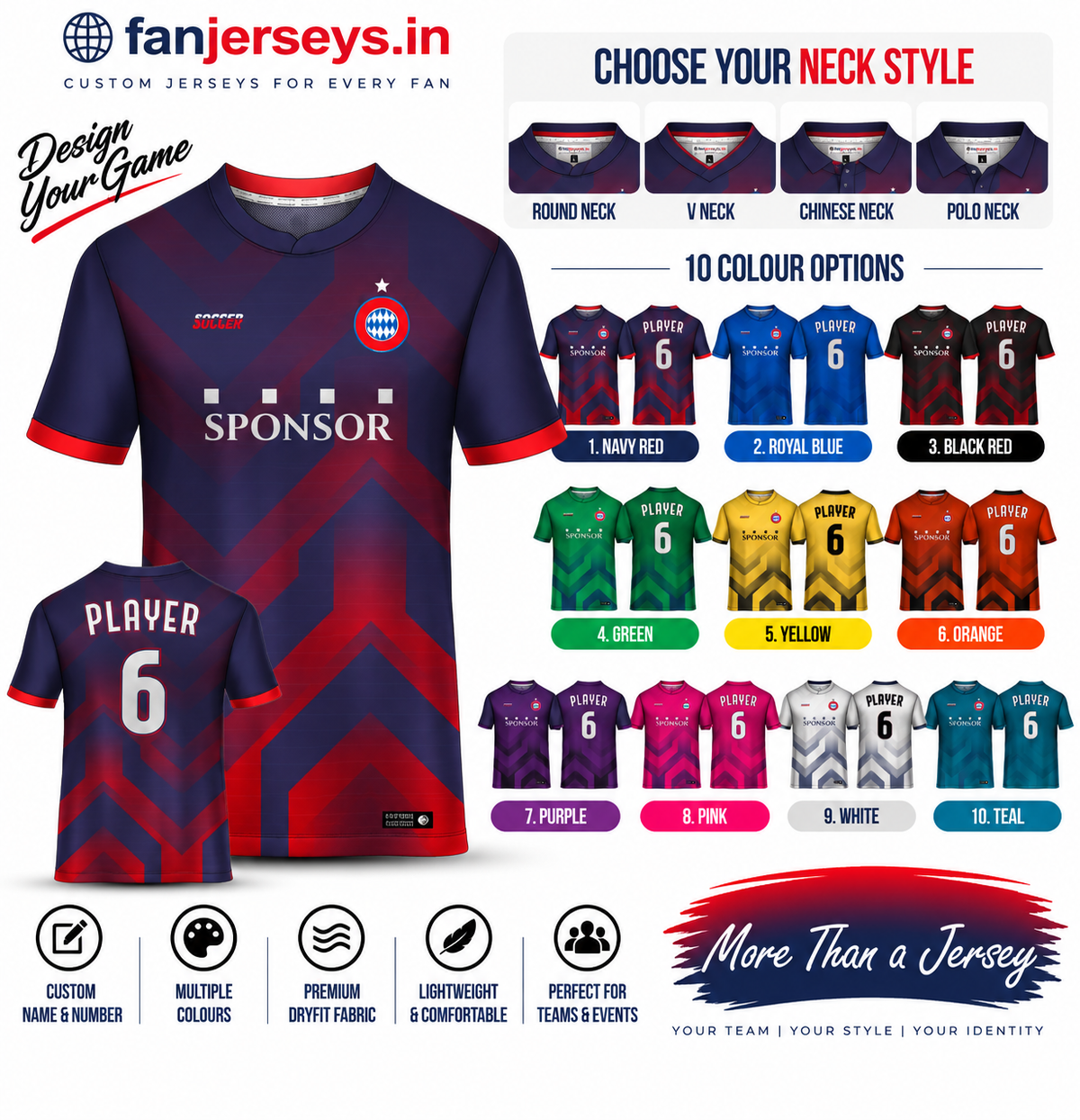 Custom Football Team Jersey | Name & Number Printed Football Jersey FN10