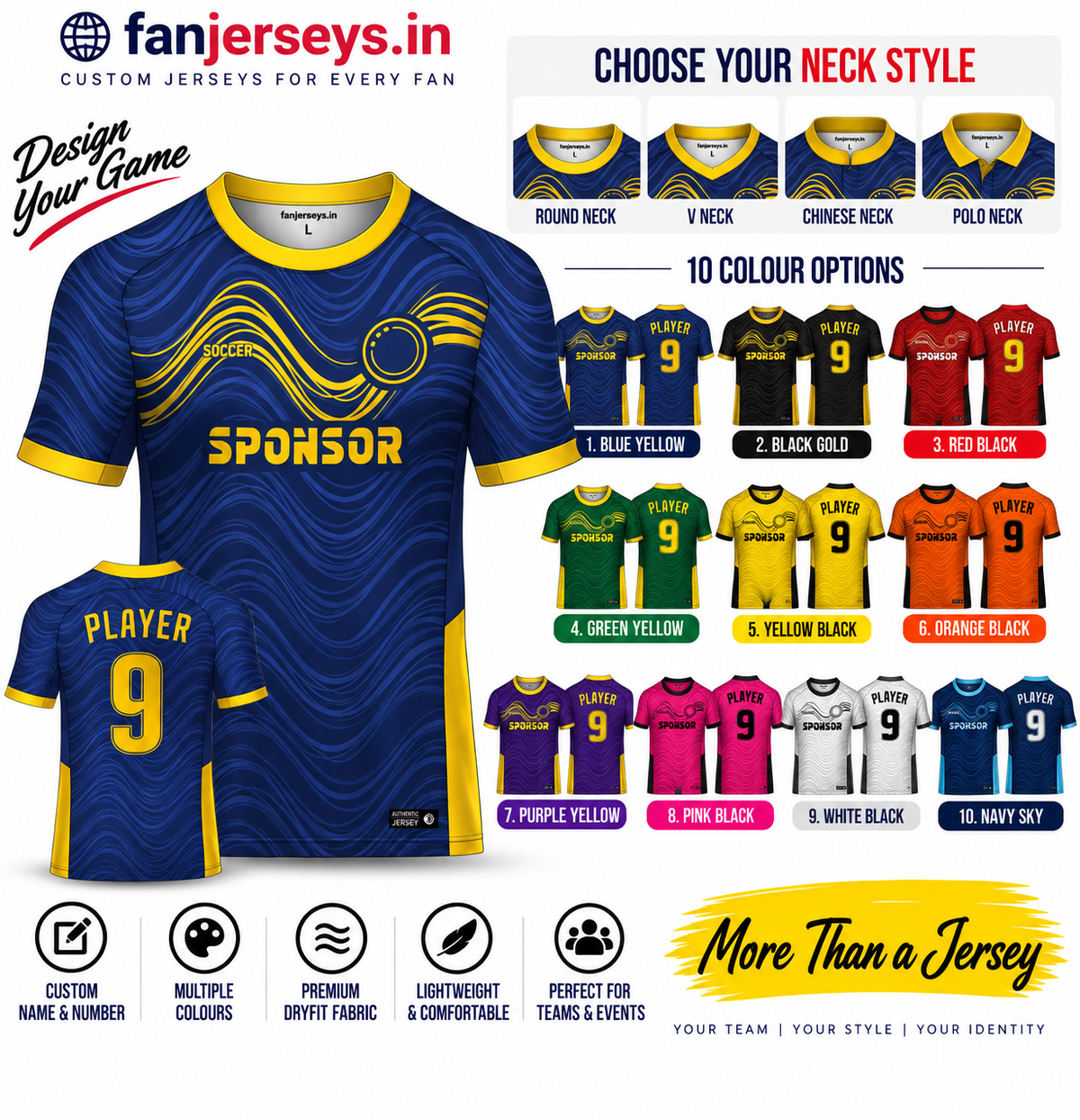 Custom Football Team Jersey | Name & Number Printed Football Jersey FN19