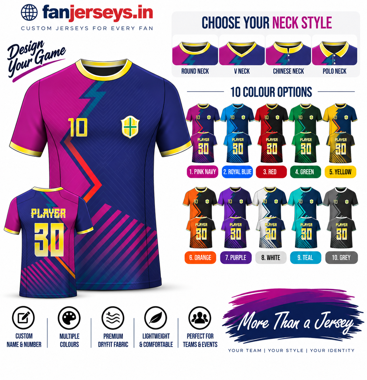 Custom Football Team Jersey | Name & Number Printed Football Jersey FN02